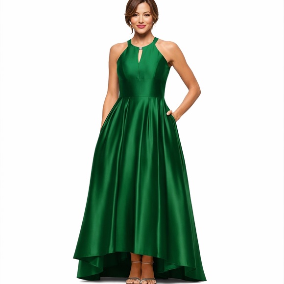 B&A By Betsy & Adam Women's Keyhole High-Low Gown/Dress Emerald Green 6 NEW